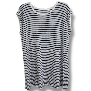 Eileen Fisher Organic Linen Tunic Top Stripes Black And White Size Medium